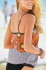 Floral Leopard Print Strapless Tankini Set