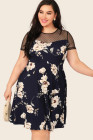Womens Floral Mesh Plus Size Mini Dress