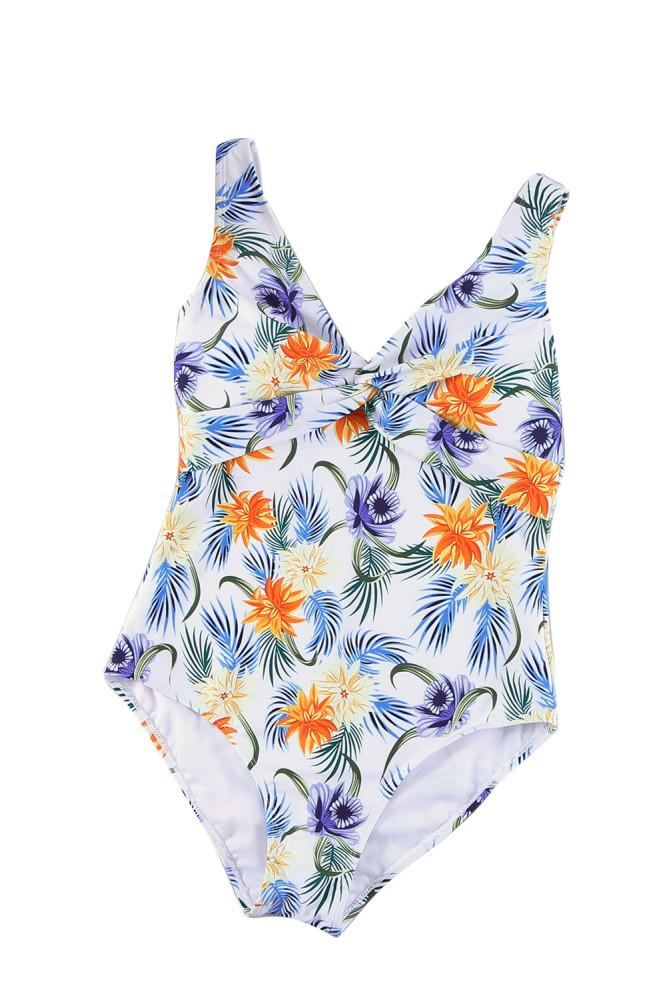 Floral Twist Front Backless One-piece Swimwear