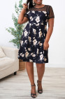Womens Floral Mesh Plus Size Mini Dress
