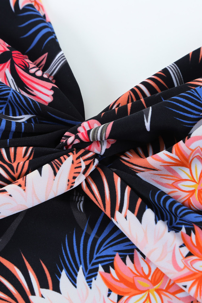 Floral Twist Front Backless One-piece Swimwear
