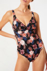 Floral Twist Front Backless One-piece Swimwear