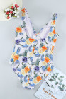 Floral Twist Front Backless One-piece Swimwear