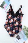 Floral Twist Front Backless One-piece Swimwear