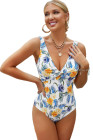 Floral Twist Front Backless One-piece Swimwear