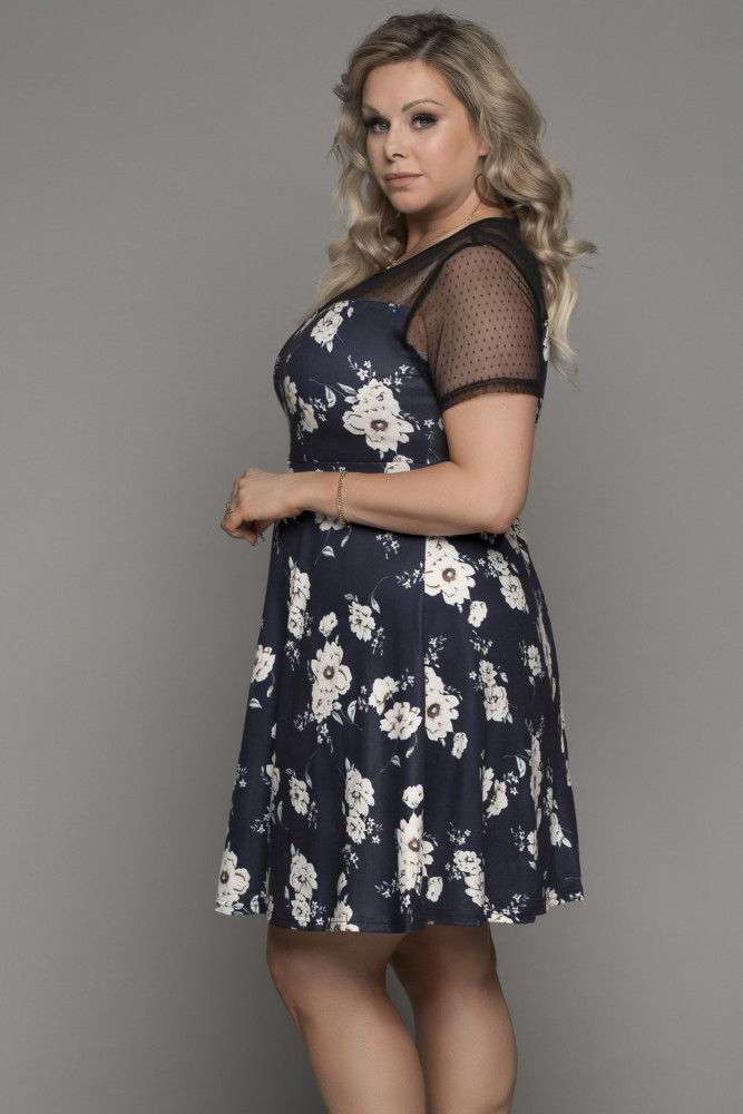 Womens Floral Mesh Plus Size Mini Dress