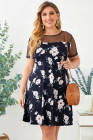 Womens Floral Mesh Plus Size Mini Dress