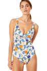 Floral Twist Front Backless One-piece Swimwear