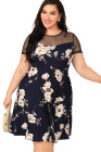 Womens Floral Mesh Plus Size Mini Dress