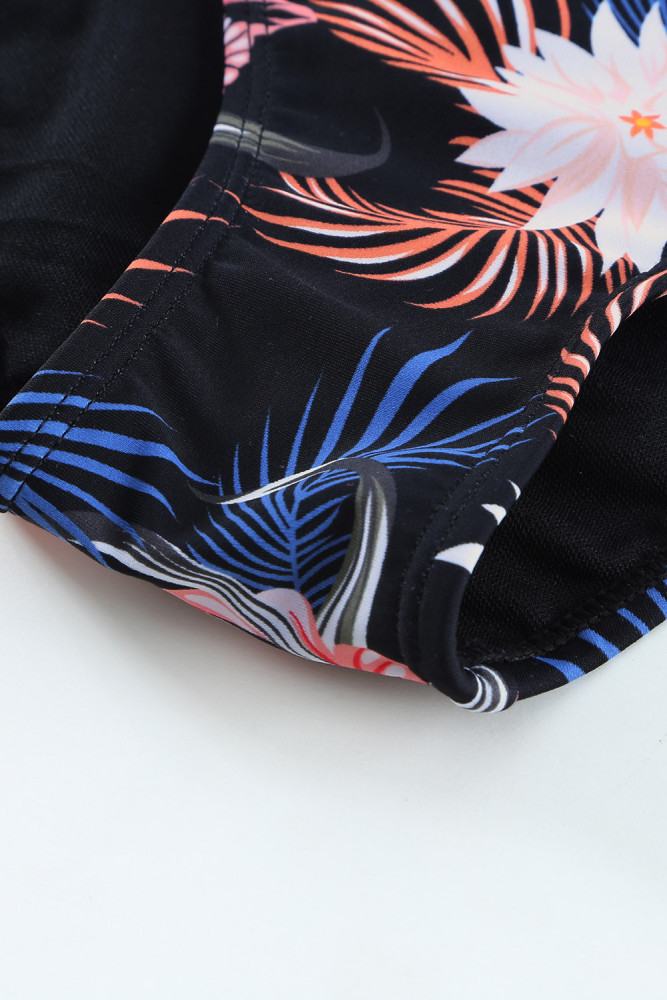 Floral Twist Front Backless One-piece Swimwear