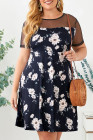Womens Floral Mesh Plus Size Mini Dress
