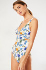 Floral Twist Front Backless One-piece Swimwear