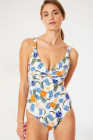 Floral Twist Front Backless One-piece Swimwear