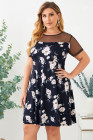 Womens Floral Mesh Plus Size Mini Dress