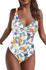 Floral Twist Front Backless One-piece Swimwear