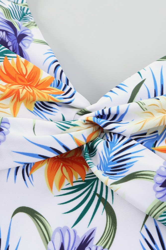 Floral Twist Front Backless One-piece Swimwear