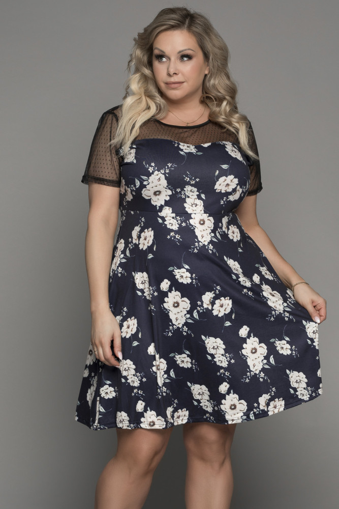 Womens Floral Mesh Plus Size Mini Dress