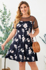 Womens Floral Mesh Plus Size Mini Dress