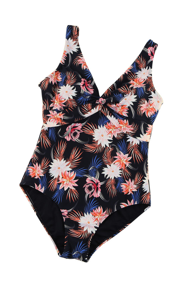 Floral Twist Front Backless One-piece Swimwear