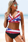 Tie-dye Flag Print Lace-up Back Bikini