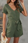 V Neck Short Sleeve Buttons Romper with Belt
