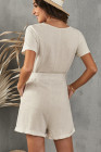 V Neck Short Sleeve Buttons Romper with Belt
