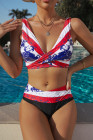 Tie-dye Flag Print Lace-up Back Bikini
