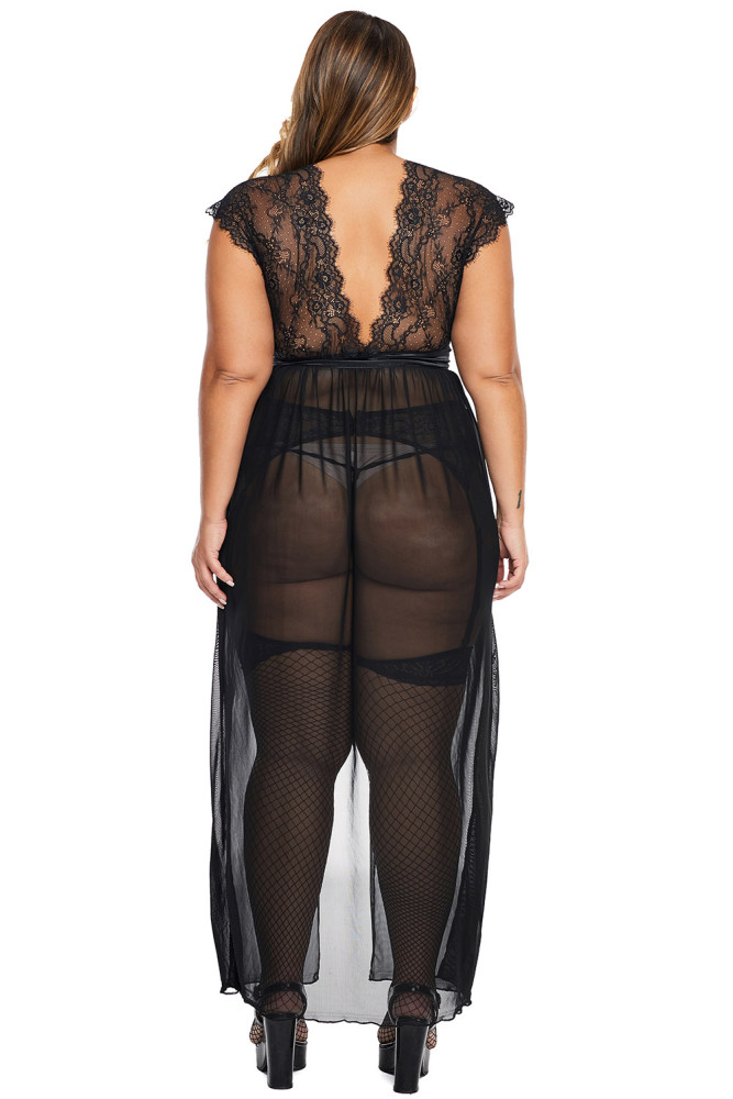 Plus Size Mesh Lingerie Long Gown