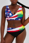 Tie-dye Flag Print Lace-up Back Bikini
