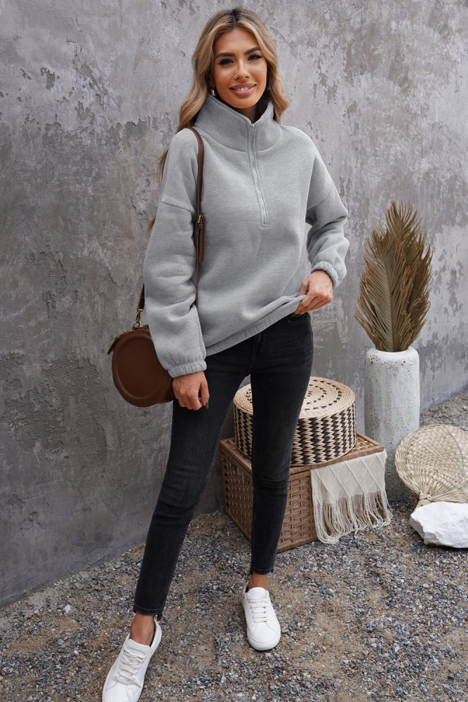 Silindashop  Solid Zipped Collar Sweatshirts