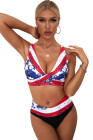 Tie-dye Flag Print Lace-up Back Bikini