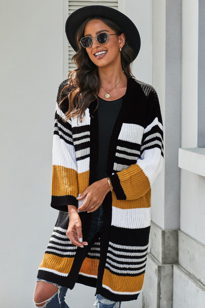 Oversized Striped Chenille Cardigan with Pocket