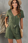 V Neck Short Sleeve Buttons Romper with Belt