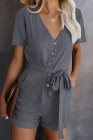 V Neck Short Sleeve Buttons Romper with Belt