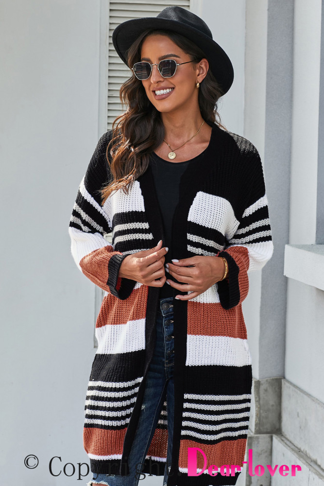 Oversized Striped Chenille Cardigan with Pocket