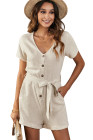 V Neck Short Sleeve Buttons Romper with Belt