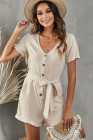 V Neck Short Sleeve Buttons Romper with Belt