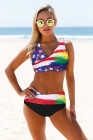 Tie-dye Flag Print Lace-up Back Bikini