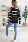 V Neck Striped Colorblock Cardigan with Button