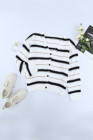 V Neck Striped Colorblock Cardigan with Button