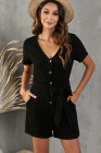 V Neck Short Sleeve Buttons Romper with Belt