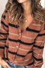 V Neck Striped Colorblock Cardigan with Button