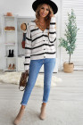 V Neck Striped Colorblock Cardigan with Button