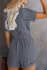 V Neck Short Sleeve Buttons Romper with Belt