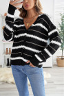 V Neck Striped Colorblock Cardigan with Button