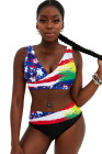 Tie-dye Flag Print Lace-up Back Bikini