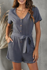 V Neck Short Sleeve Buttons Romper with Belt