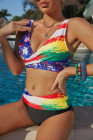 Tie-dye Flag Print Lace-up Back Bikini