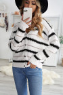 V Neck Striped Colorblock Cardigan with Button