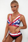 Tie-dye Flag Print Lace-up Back Bikini